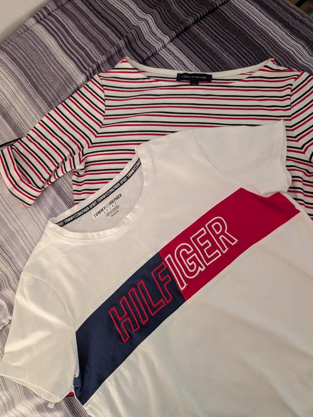 2 Tommy Hilfiger Shirts One  Tee with Navy & Red Hilfiger One Striped